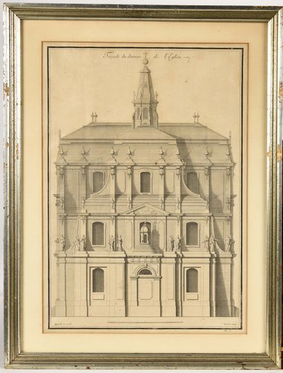 null ANTOINE HERISSET (1685-1769) Façade du grand portail et du derrière de l’église...