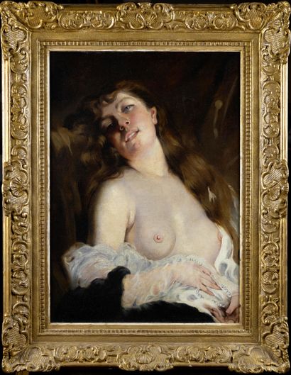 null Charles CHAPLIN (1825-1891) Madeleine Huile sur toile Signé en bas à droite...