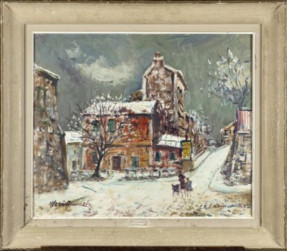 null Merio AMEGLIO (1897-1970) Montmartre, "Le lapin agile" sous la neige Huile sur...