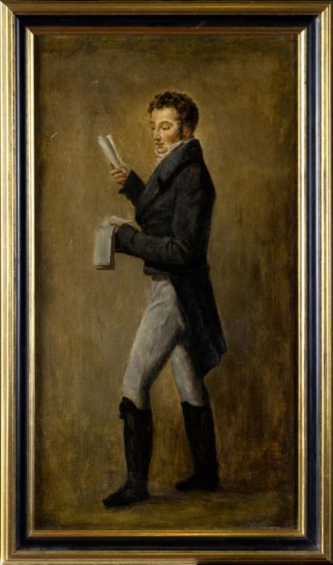 null ECOLE FRANCAISE DU XIXEME SIECLE Portrait de dandy Huile sur toile 40 x 22 cm...