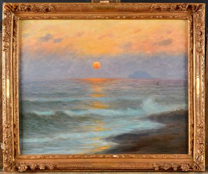 null Johannes Martin GRIMELUND (1842-1917) - Ecole Suédoise Lever de soleil sur la...