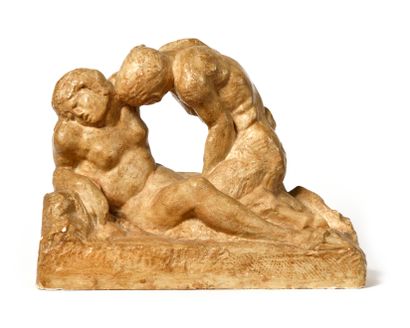  Théodore GERICAULT (1791-1824), D’après Satyre et nymphe Epreuve en plâtre patiné...