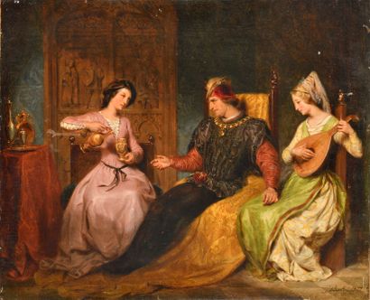 Gillot SAINT-EVRE (1791-1858) Scène troubadour...