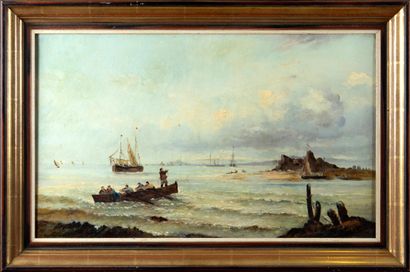 null A.BUDIN (XIX) Départ pour la pêche Oil on canvas Signed lower right 39 x 65...