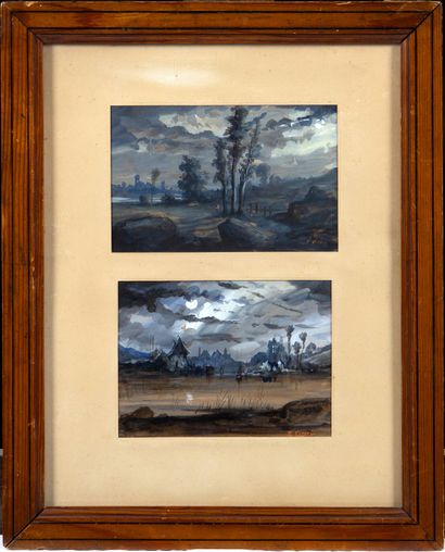 null Ernest CICERI (c.1817-1866) Paysages nocturnes Pairs of gouaches Signed lower...