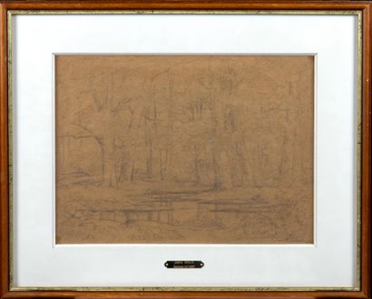 Adrien SCHULZ (1851-1931) Mare en forêt Crayon...