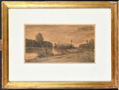 null Auguste ALLONGÉ (1833-1898) L’étang Fusain Signé en bas à droite 23 x 46 cm...