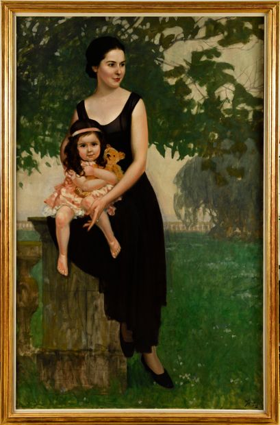 null Maurice JORON (1883-1937) Portrait de femme et son enfant Huile sur toile Signé...