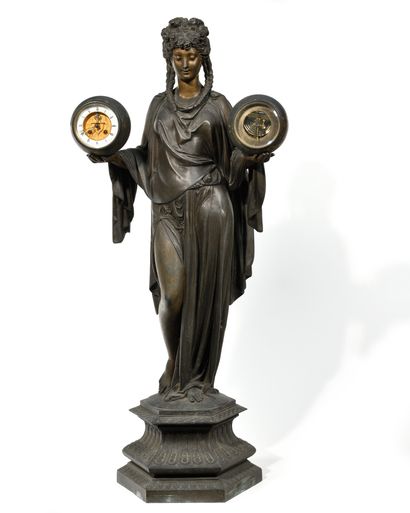 null IMPORTANT GROUP in gilded and patinated metal representing the allegory of time...
