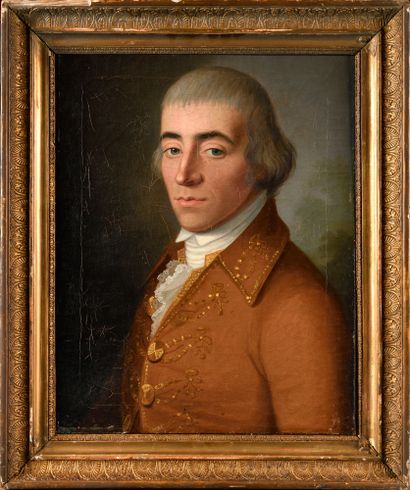 null ECOLE ITALIENNE VERS 1790 Portrait d’homme en buste Toile d’origine Hauteur...