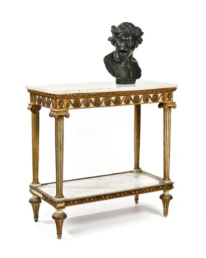 null CONSOLE TABLE in painted and gilded wood, the uprights in fluted columns with...