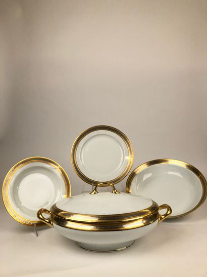 null LIMOGES FRANCE Part of table service in white porcelain with gold and silver...