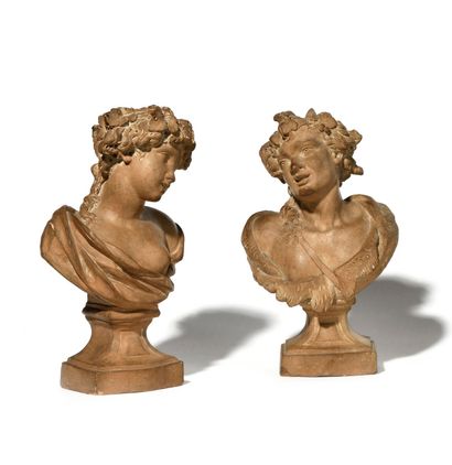 null D’APRES CLAUDE MICHEL DIT CLODION (1738-1814) Faune et Flore Paire de bustes...