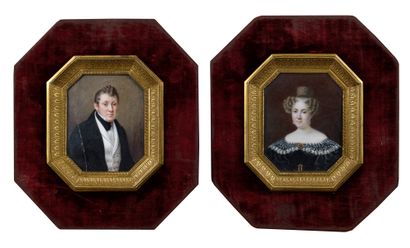 null 
PAULINE APPERT (1810-C.1880) Paire de miniatures figurant les portraits de...