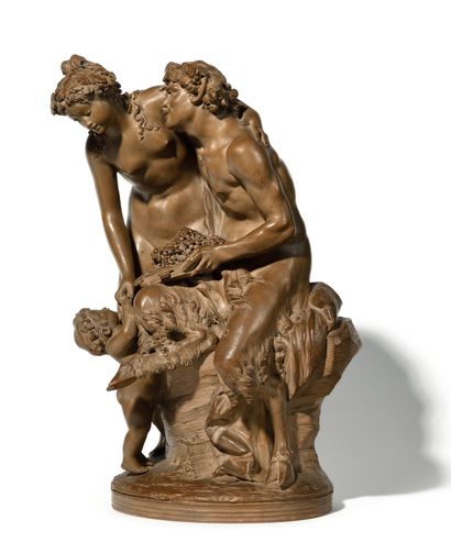 null CLAUDE MICHEL (1738-1814) DIT CLODION D’APRES Satyre, Venus et l’Amour Sculpture...
