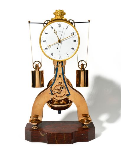  UNIQUE BRONZE SQUELETTE HANGER, CIRCA 1795-1805, SIGNED LEPINE on the dial and Lépine...