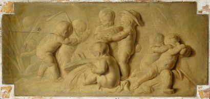 null PIAT JOSEPH SAUVAGE (1744-1818) (SUIVEUR DE) Putti en grisaille Huile sur toile...