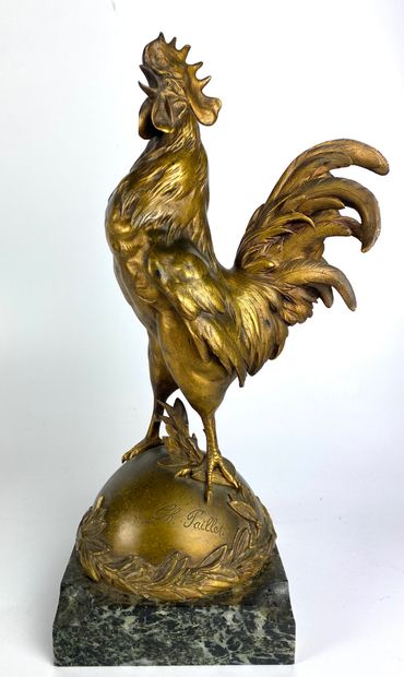 null Charles PAILLET (1871-1937) Rooster crowing Gilded bronze Fondeur F. BARBEDIENNE...