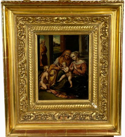 null Francesco CAVAZZONI (1559 - 1612) Attribué à La Sainte famille et sainte Anne...