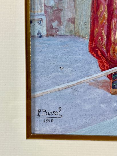 null Fernand Lucien BIVEL (1888-1950) Balcon sur la mer Egée Aquarelle signée et...