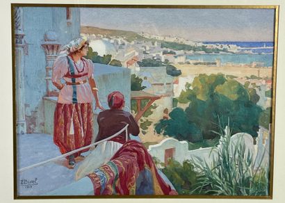 null Fernand Lucien BIVEL (1888-1950) Balcon sur la mer Egée Aquarelle signée et...