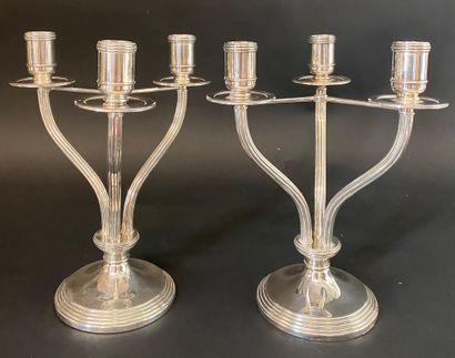 null CHRISTOFLE Pair of silver plated candelabras with three moving light arms with...