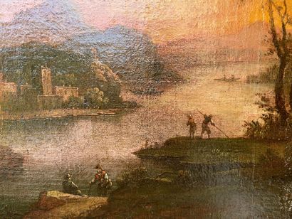  ECOLE ALLEMANDE DU XIXème siècle Vues du Rhin Paires d'huiles sur toiles 39 x 49,5...