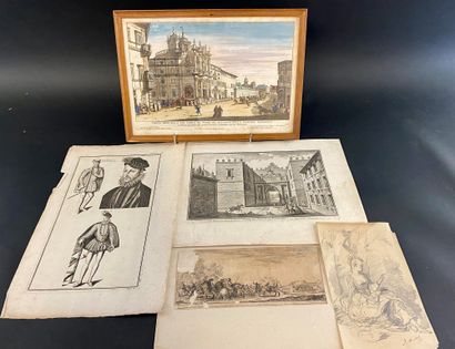 null CARTON A DESSINS comprenant des gravures anciennes en noir et en couleur (XVIIe...