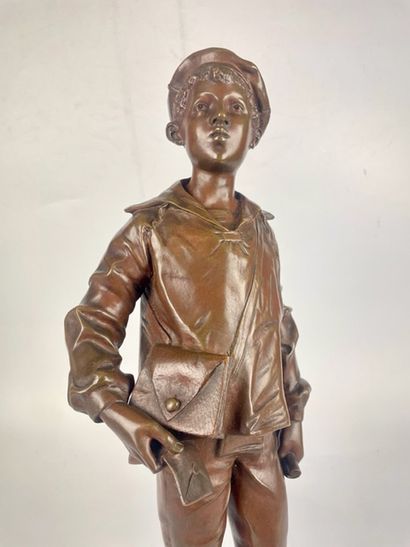  Adolphe Jean LAVERGNE (act.1863-1928) The letter carrier Bronze with medal patina...