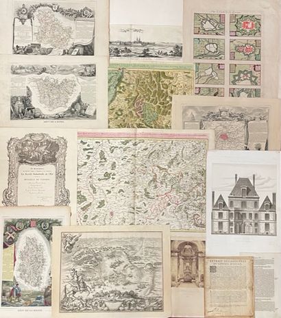 null CARTON A DESSINS contenant divers gravures anciennes, cartes et dessins.