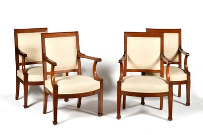 SET OF FOUR mahogany armchairs with straight...
