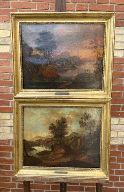  ECOLE ALLEMANDE DU XIXème siècle Vues du Rhin Paires d'huiles sur toiles 39 x 49,5...
