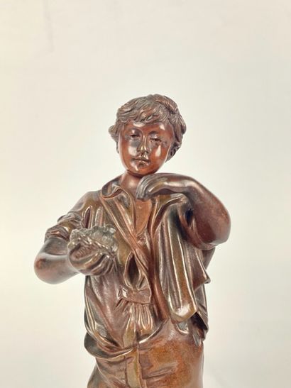 null Henry WEISSE (XIX-XXth century) The Birdcatcher Bronze with medal patina, signed...
