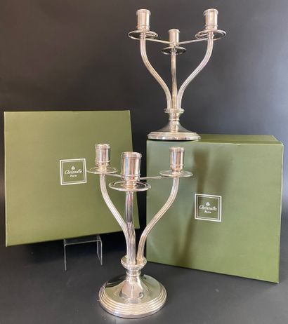 null CHRISTOFLE Pair of silver plated candelabras with three moving light arms with...