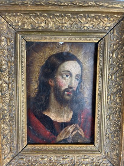 null ECOLE ITALIENNE DU XVIIème siècle Visage du Christ Huile sur cuivre 15,5 x 12,5...