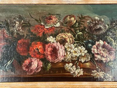 null Still life and bouquet of flowers Pair of door tops on canvas 35 x 90 cm (r...