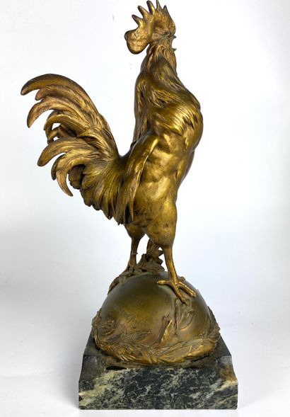 null Charles PAILLET (1871-1937) Rooster crowing Gilded bronze Fondeur F. BARBEDIENNE...