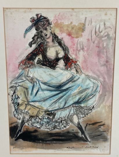null LOUIS BERTHOMME SAINT-ANDRE (1905-1977) La danseuse de French Cancan Aquarelle...