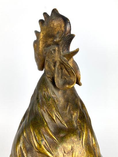 null Charles PAILLET (1871-1937) Rooster crowing Gilded bronze Fondeur F. BARBEDIENNE...