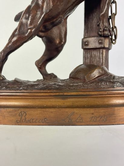 null Prosper LE COURTIER (1851-1924) Prenez garde au chien. Bronze à patine médaille,...
