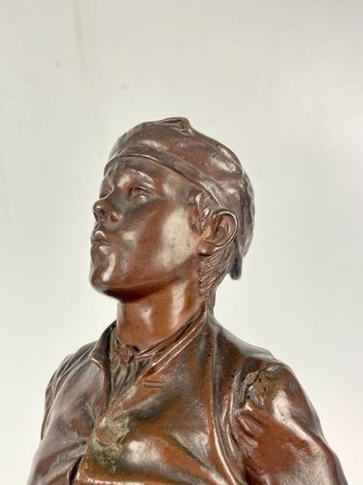  Halfdan HETRZBERG (1857-1890) Le jeune mousse siffleur Bronze à patine brune, signé...