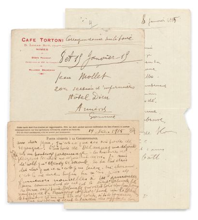 null APOLLINAIRE (Guillaume). Lettre et carte autographes signées à Jean Mollet....