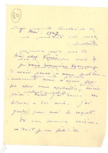  REDON (Odilon). Lettre autographe signée au pianiste Ricardo Viñes. S.l., 8 mai...
