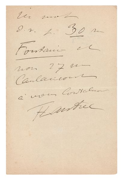 null TOULOUSE-LAUTREC (Henri). Lettre autographe signée « HTLautrec » au directeur...