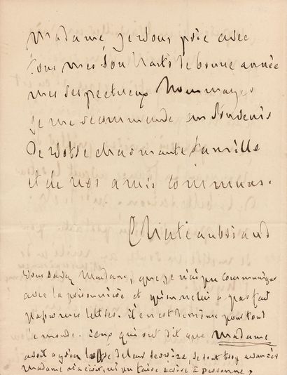 null CHATEAUBRIAND (François-René de). Lettre autographe signée [à Laure de Cottens]....