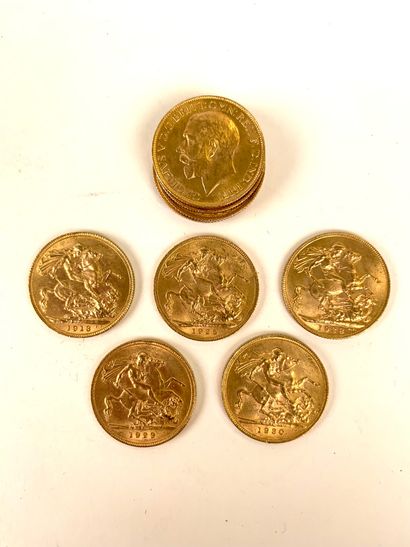 null 10 PIECES Gold, British Sovereign, 1918, 1925, 1928, 1929, 1930, Weight: 79.98...