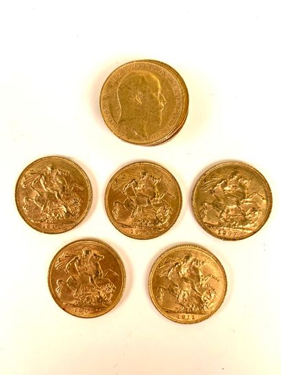 10 PIECES Gold, British Sovereign, 1905,...