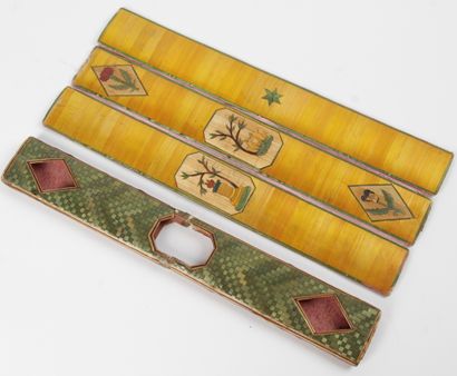 null SMALL RECTANGULAR CASE with soft bills in straw marquetry, including a double...
