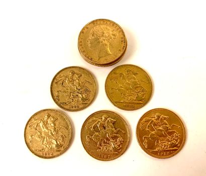 null 10 GOLDEN PIECES, British sovereign, 1880, 1883, 1884, 1887, 1913. Weight: 79.74...