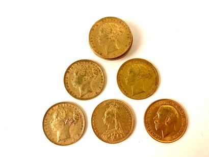  10 GOLDEN PIECES, British sovereign, 1880, 1883, 1884, 1887, 1913. Weight: 79.74...
